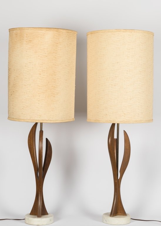 Pair Sculptura Walnut Lamps on Marble Bases (1 of 1)