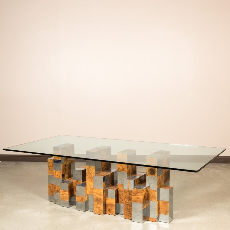 Paul Evans Chrome and Ash Glass Top Dining Table (1 of 4)