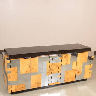 Paul Evans for Directional Chrome and Ash Credenza: Paul Evans for Directional chrome, ash and lacquer credenza. Maker: Paul Evans Age: Mid 20th Century Dimensions: 32" x 76.5" x 21" All furniture dimensions are Height x Width x Depth