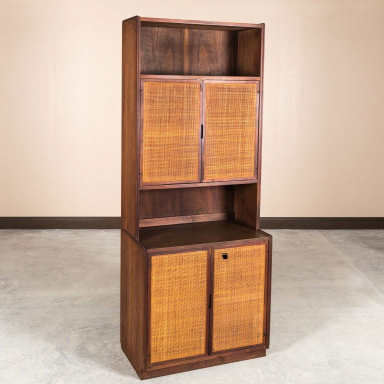 Mid Century Two Part Cane Front Mahogany Cabinet (1 of 5)