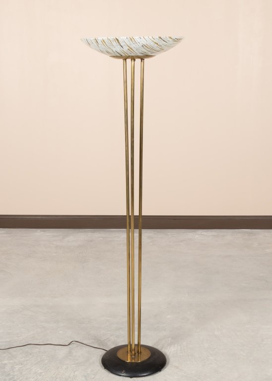 Modern Brass Floor Lamp with Art Glass Shade (1 of 5)