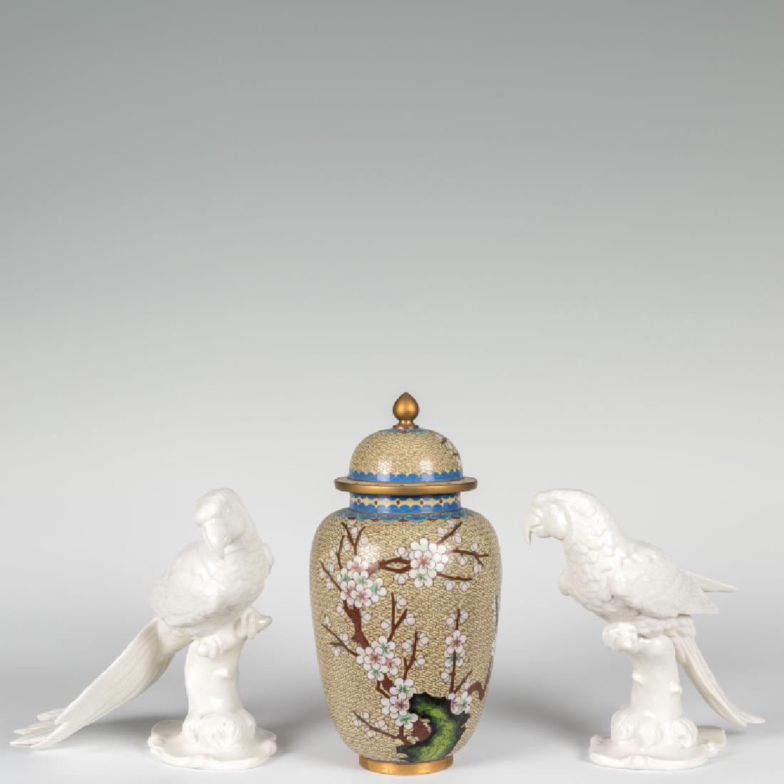 Pair Boehm Blanc De Chine Macaws and Cloisonne (1 of 4)