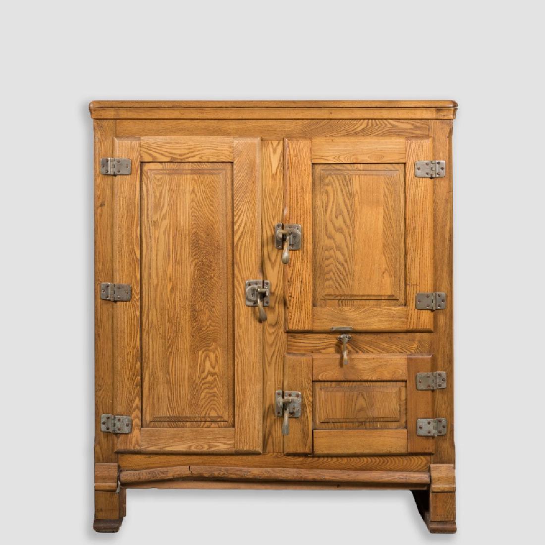 Three Door Paneled Oak Ice Box (1 of 4)