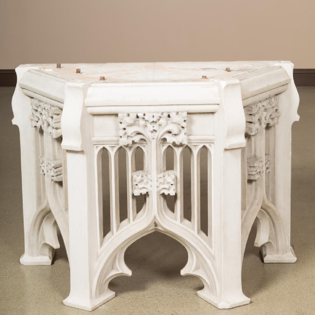 Gothic Marble Pedestal: Description: Gothic marble pedestal. Dimensions: 26" x 35" 20"