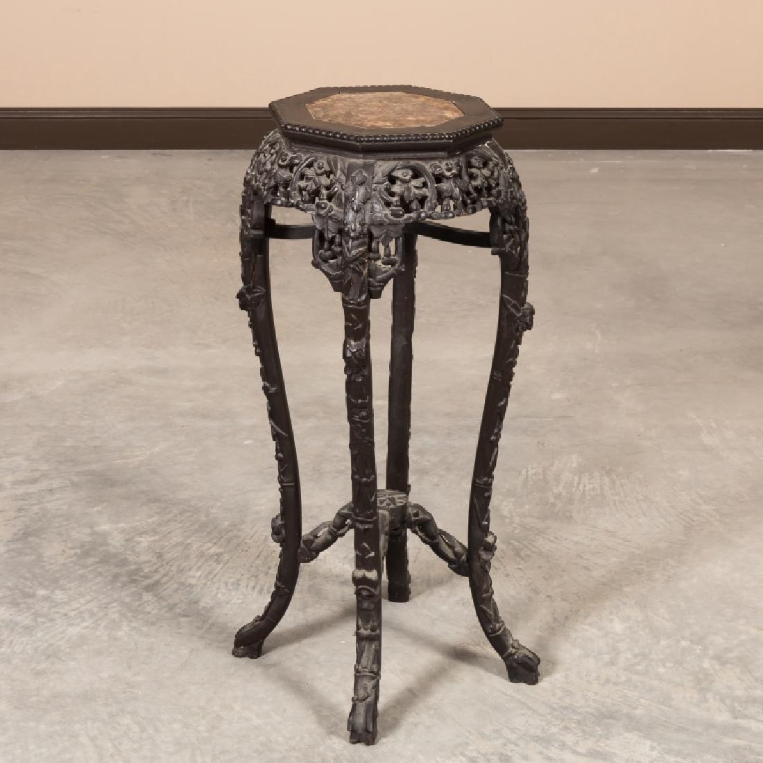 Carved Chinese Octagonal Teak and Marble Stand (1 of 4)