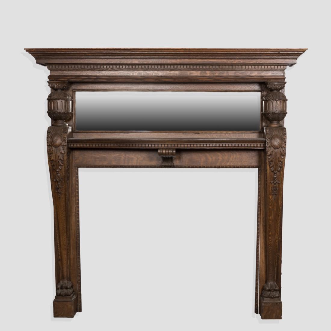 Large Ornate Oak Fireplace Mantle (1 of 4)
