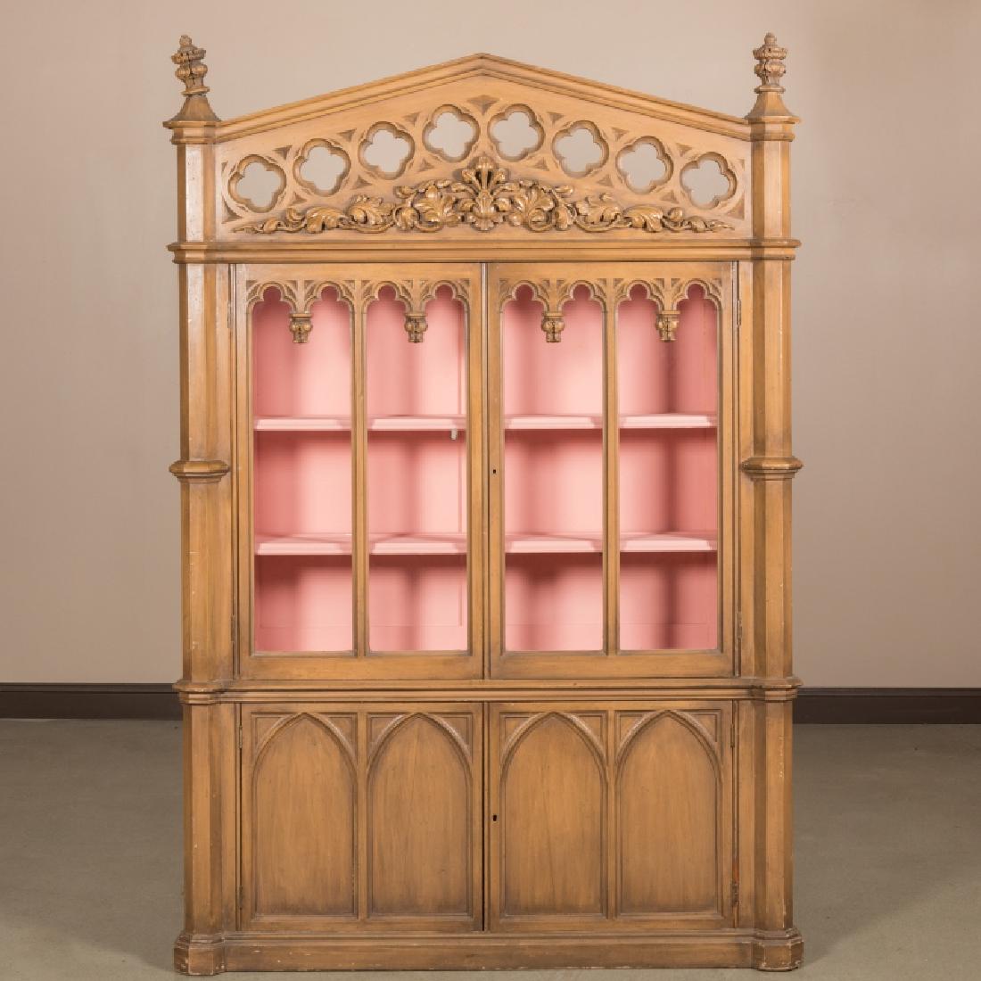 Gothic Double Door Cabinet: Description: Two door Gothic cabinet. Dimensions: 84" x 58" x 14"