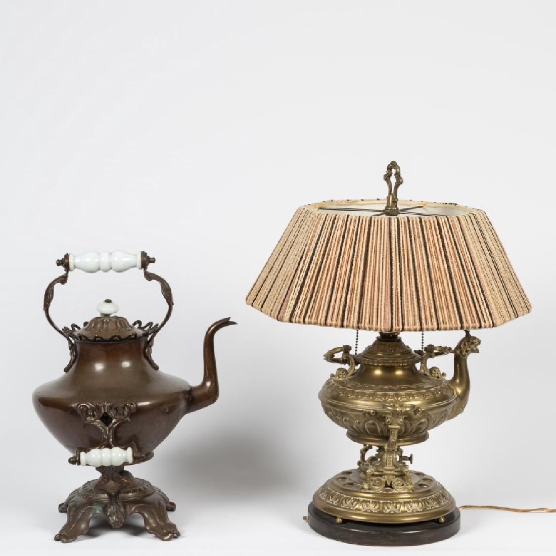 Brass Kettle Lamp and Copper Kettle on Stand (1 of 4)