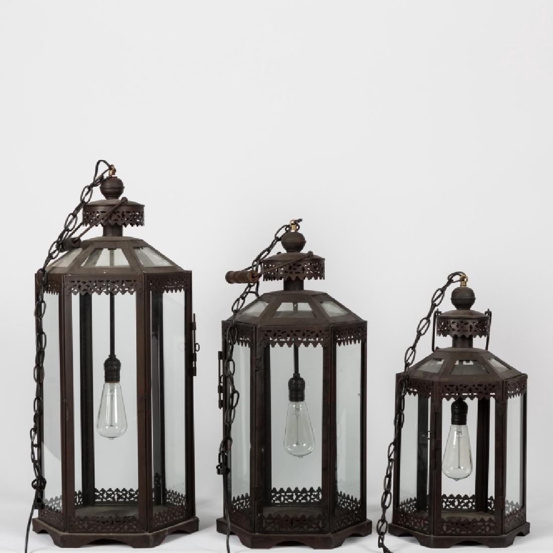Three Graduated Hexagonal Tole Lanterns (1 of 2)