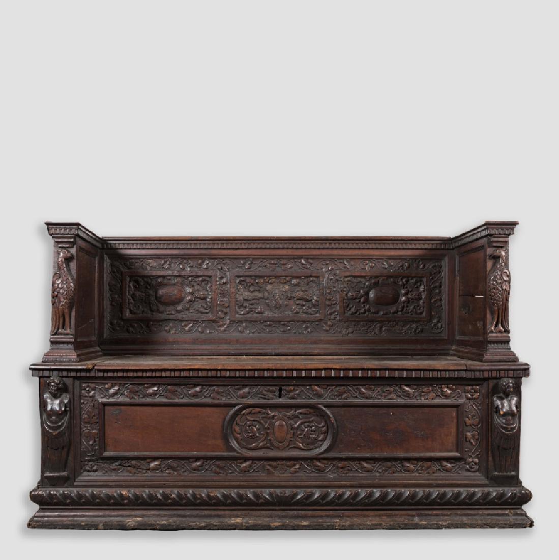 Antique Italian Carved Walnut Bench (1 of 3)