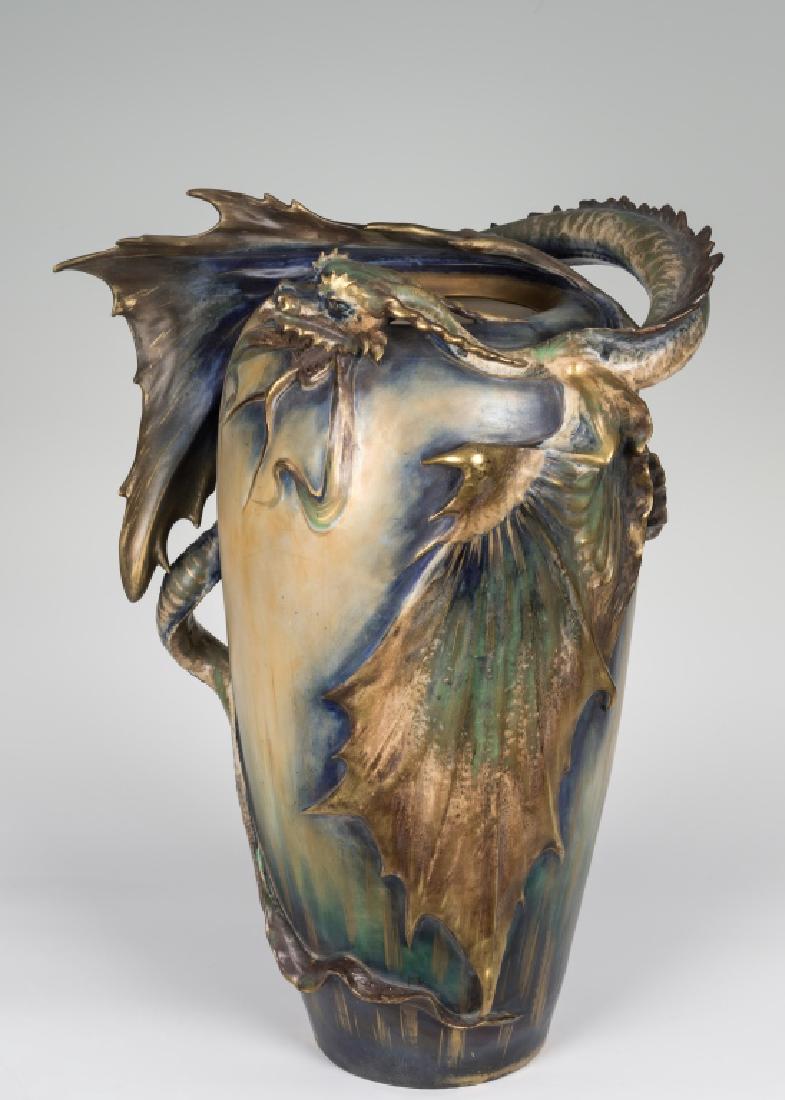 Large Amphora Dragon Vase Signed