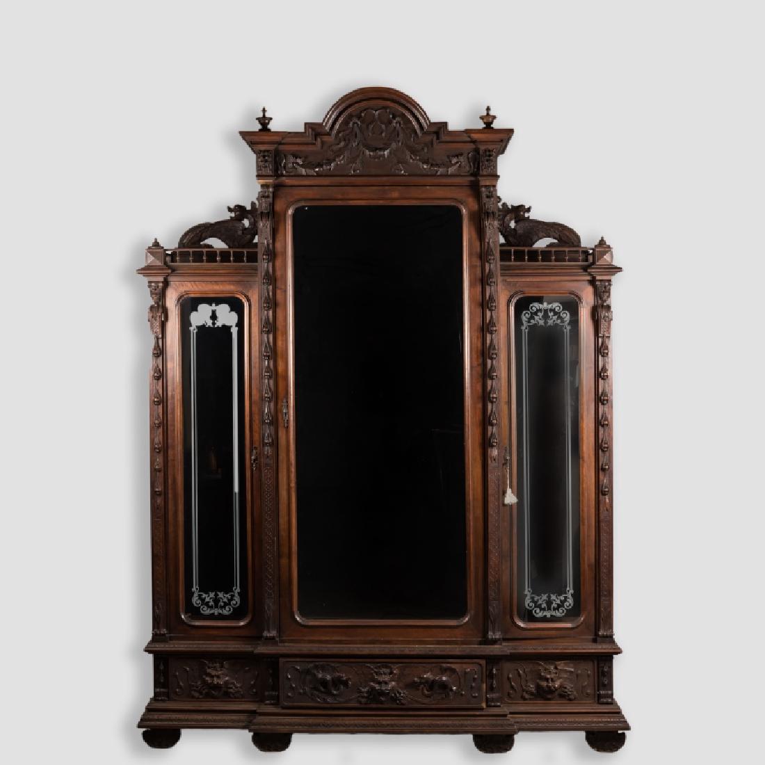 Large 3 Section Carved Victorian Walnut Bookcase (1 of 5)