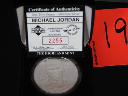 Michael Jordan Highland Mint One Troy Ounce .999: Michael Jordan Highland Mint One Troy Ounce .999 Fine Silver Commemorative Coin - #2255 of 7500