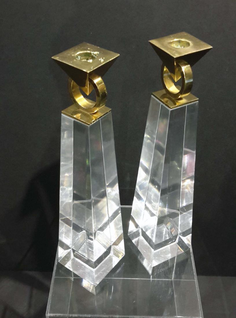 Pair of Modern Lucite and Brass Candleholders (1 of 4)