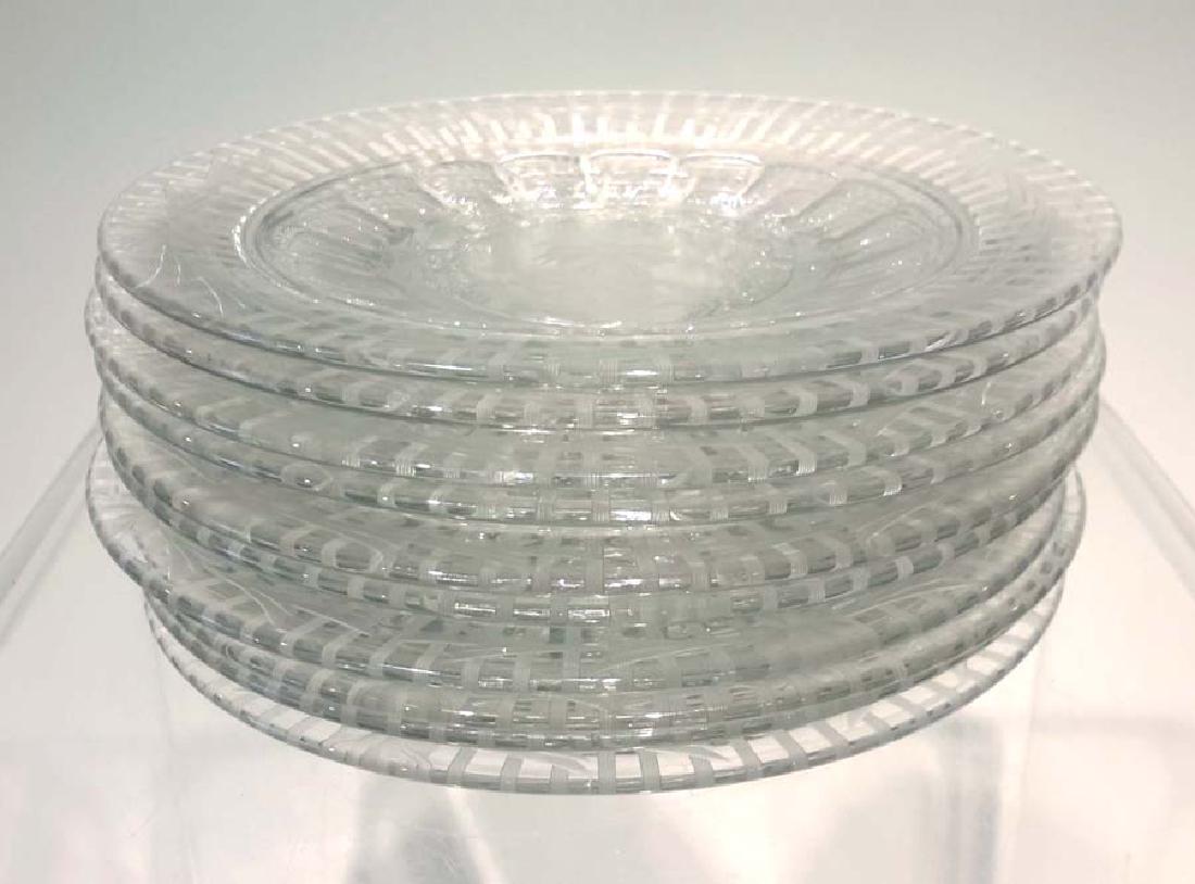Set of Ten English Hand-Cut and Etched Crystal Glass: Set of ten English hand-cut and etched crystal glass dessert plates, circa 1920. Possibly made by Thomas Webb and Sons. Diameter 7.5"