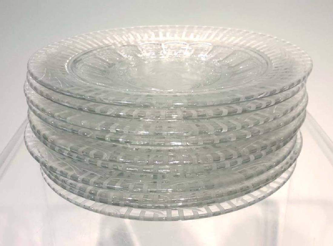 Set of Ten English Hand-Cut and Etched Crystal Glass: Set of ten English hand-cut and etched crystal glass dessert plates, circa 1920. Possibly made by Thomas Webb and Sons. Diameter 7.5"