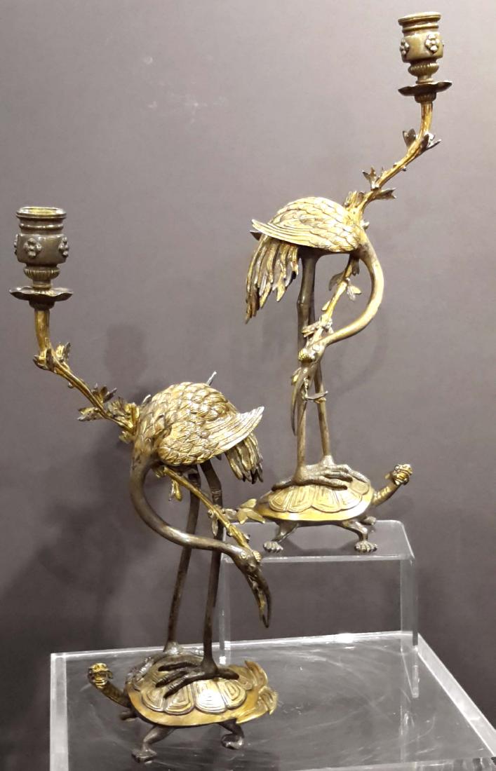 Pair of French Japonisme Bronze Crane Candel holders (1 of 8)