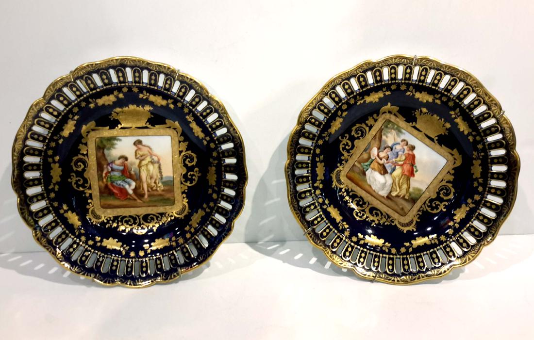 Pair of Royal Vienna Porcelain Plates 19C. (1 of 8)