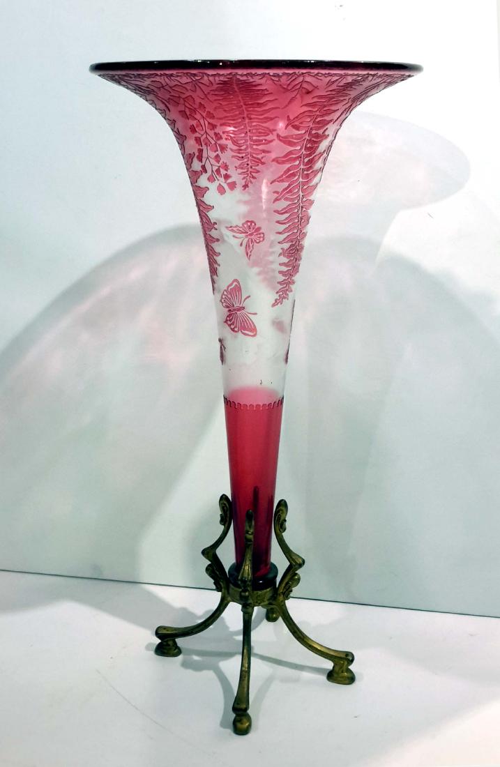 Stamped Baccarat Cameo Glass and Gilt Bronze Trumpet (1 of 6)