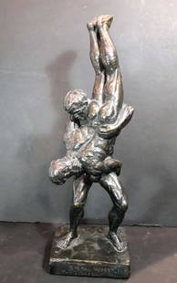 MALVINA HOFFMAN, PLASTER SCULPTURE, 1929, H 20": MALVINA HOFFMAN, PLASTER SCULPTURE, 1929, H 20". BRETON WRESTLERS: AMERICAN