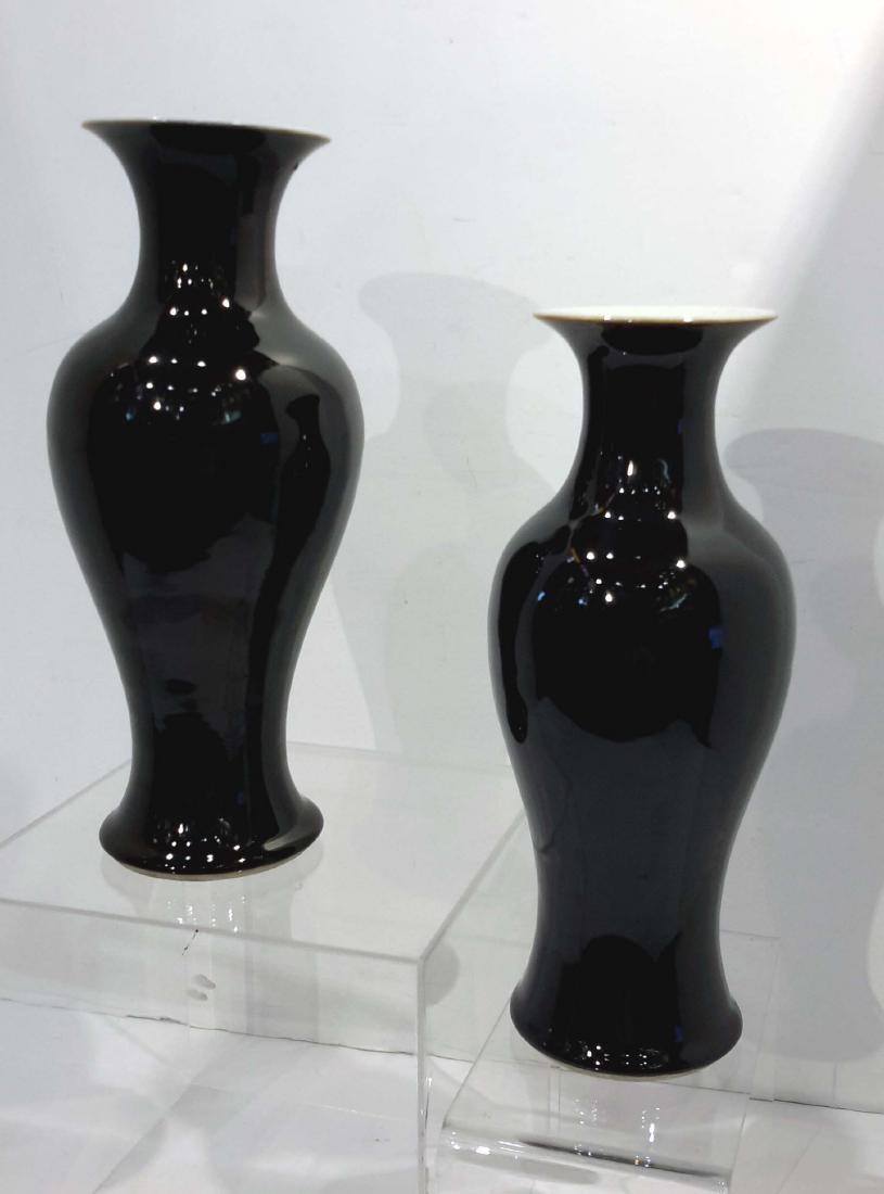 Two Chinese Mirror Black Porcelain Vases 19C. (1 of 11)