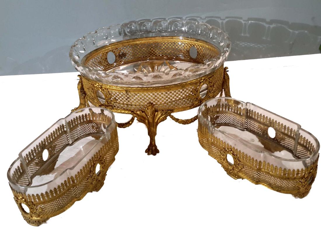 Three Piece Crystal and Bronze Centerpiece Garniture (1 of 13)