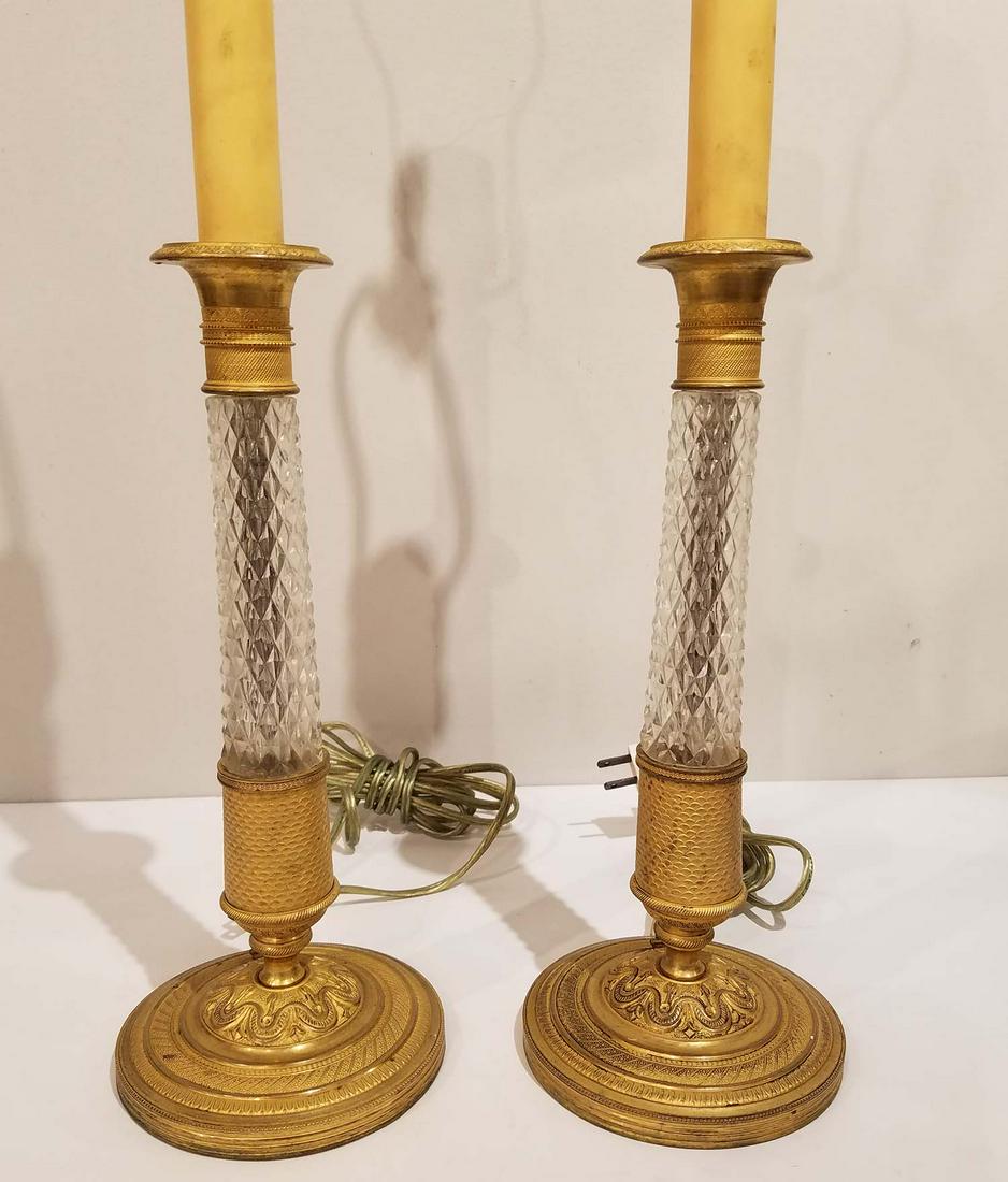 Pair of Bronze and Crystal Lamps (1 of 8)