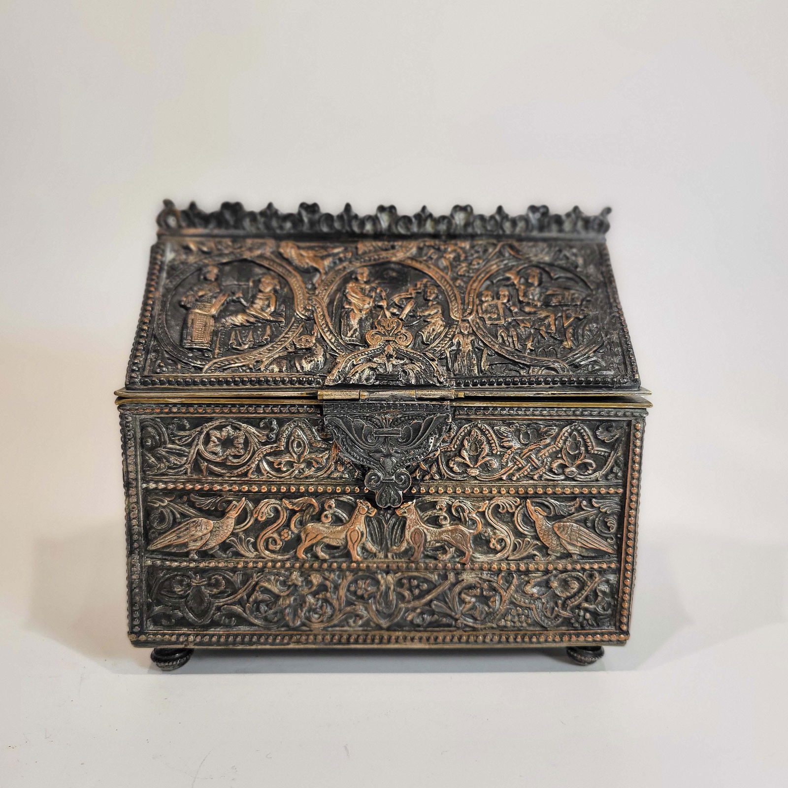 French Gothic Revival Silvered Bronze Box Casket 19C. (1 of 10)