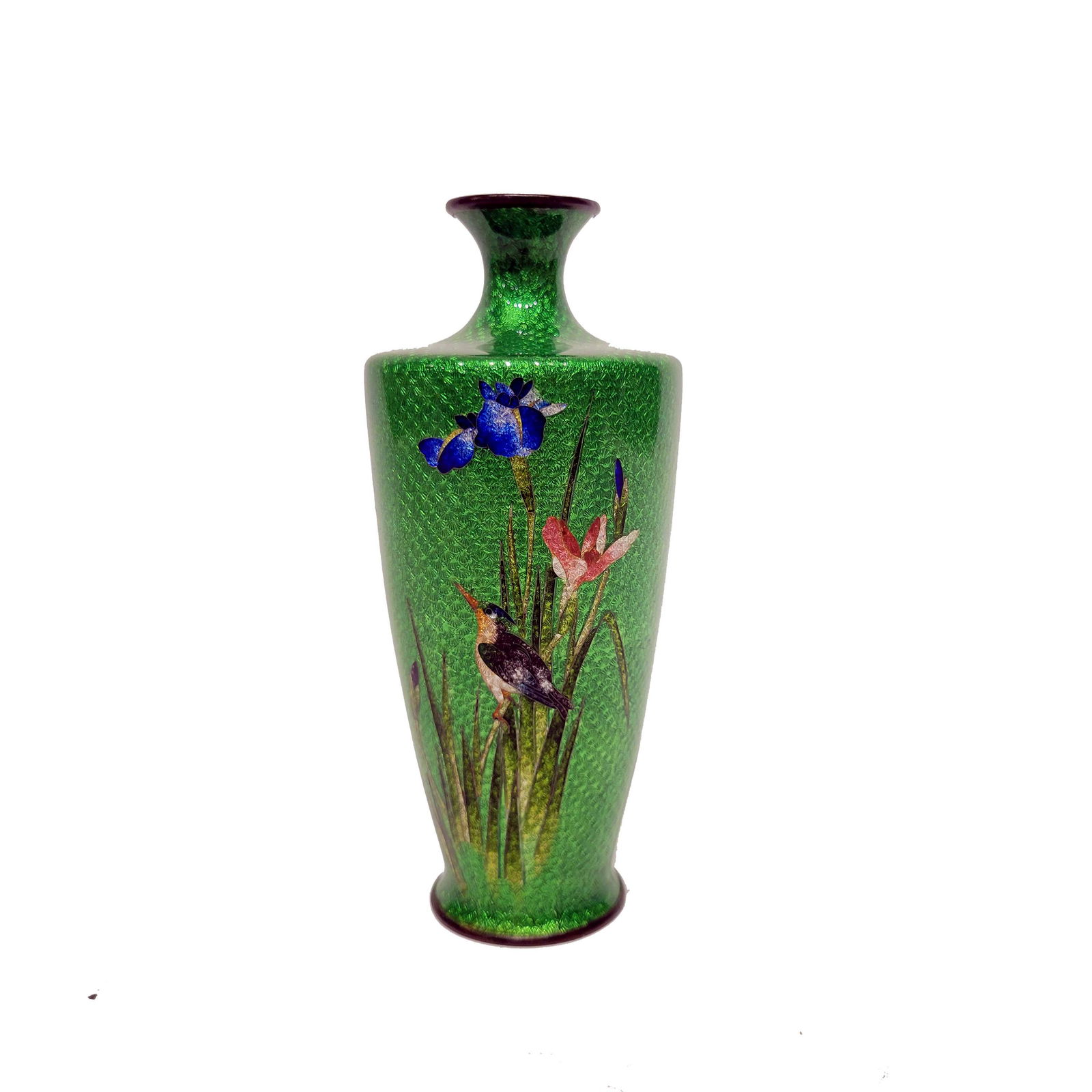 Rare Vibrant Green Japanese Foil Cloisonne Vase Meiji Period (1 of 7)