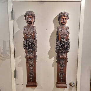 Large Pair Of Walnut Pilasters Attributed To Luigi Frullini 19C.: Large Pair Of Walnut Pilasters Attributed To Luigi Frullini 19C. Luigi Frullini was a very famous Florentine furniture maker and carver. He had many commissions all over the world and was exhibited at