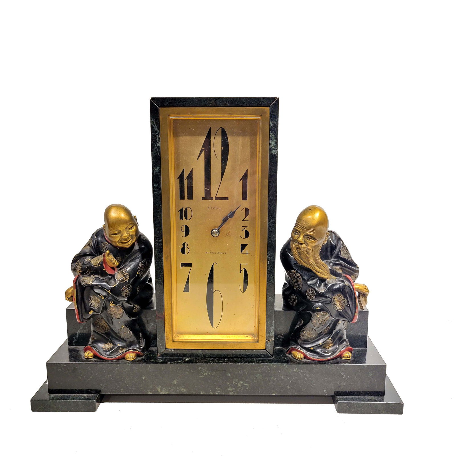 Art Deco Chinoiserie Bronze and Marble Clock (1 of 12)