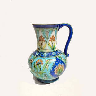 Theodore Deck Ceramic Iznik Jug 19C.: Theodore Deck Ceramic Iznik Jug 19C. Circa late 19th century. Marked T. DECK in red. In good condition. 7.3/8 in. high. (19cm.) US SHIPPING $35.