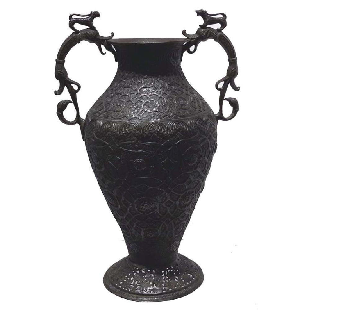 Magnificent Moghul Hand Engraved Brass Vase, 19C. (1 of 5)