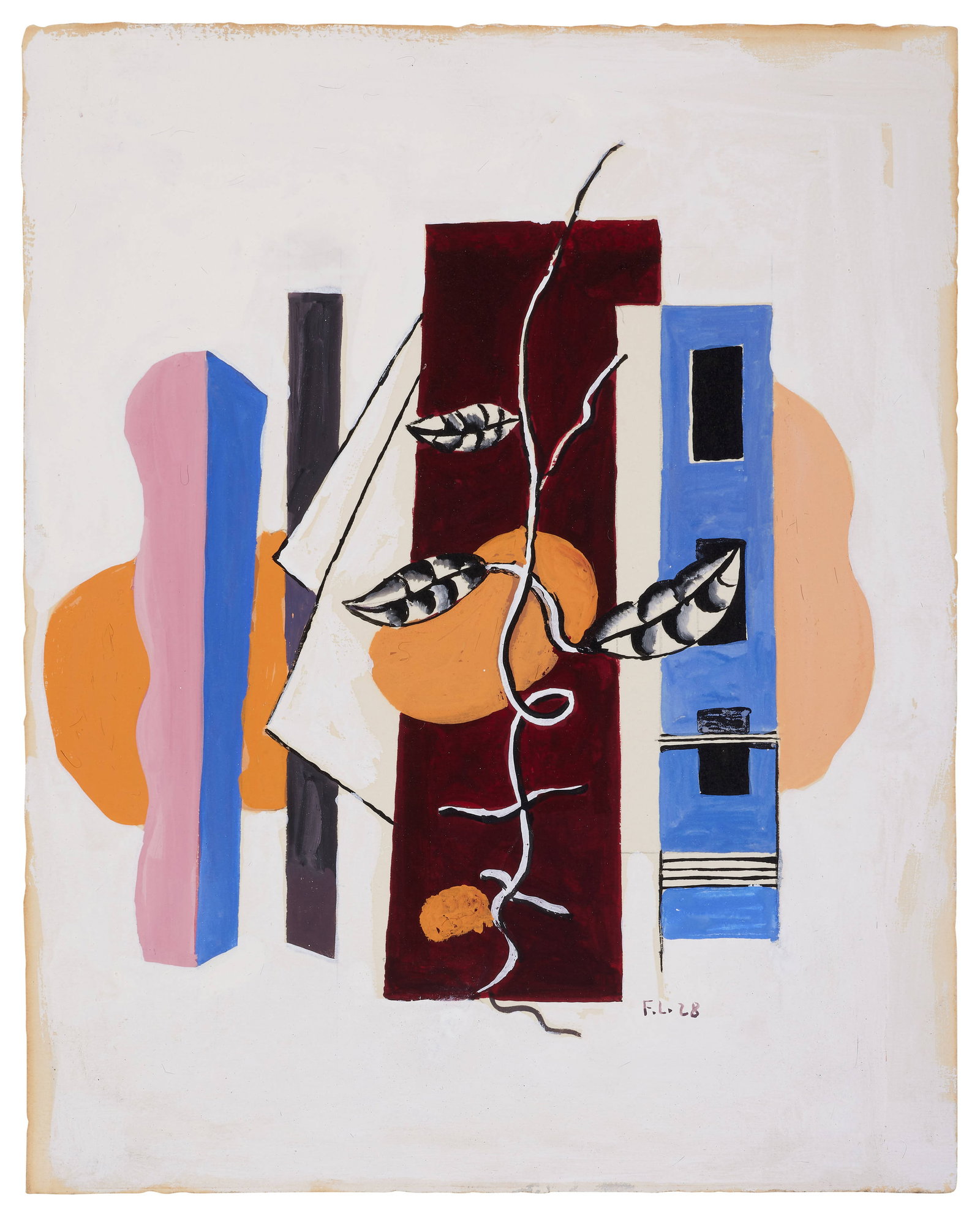Fernand LÉGER: Fernand LÉGERSans titre - 1928Gouache sur papier Signé des initiales et daté en bas à droite "F.L.28"28.2 x 22.5 cmProvenance : Solomon R. Guggenheim Museum, New York (selon une