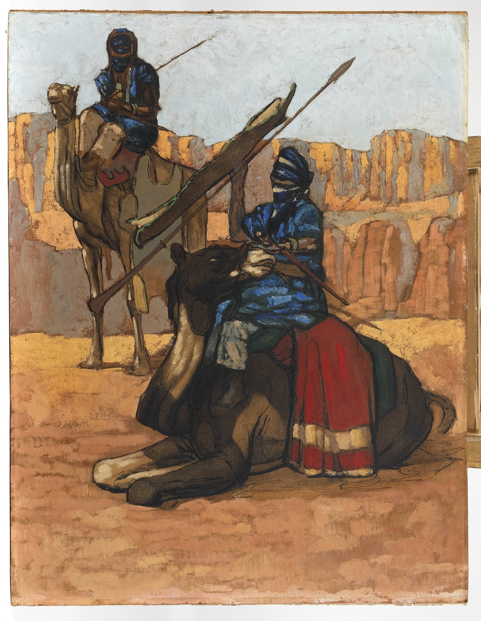 Paul JOUVE: Paul JOUVE « Touaregs » – circa 1933 Huile, encre et graphite sur carton Signé en bas à droite «JOUVE» 65 × 50 cm Provenance : Collection