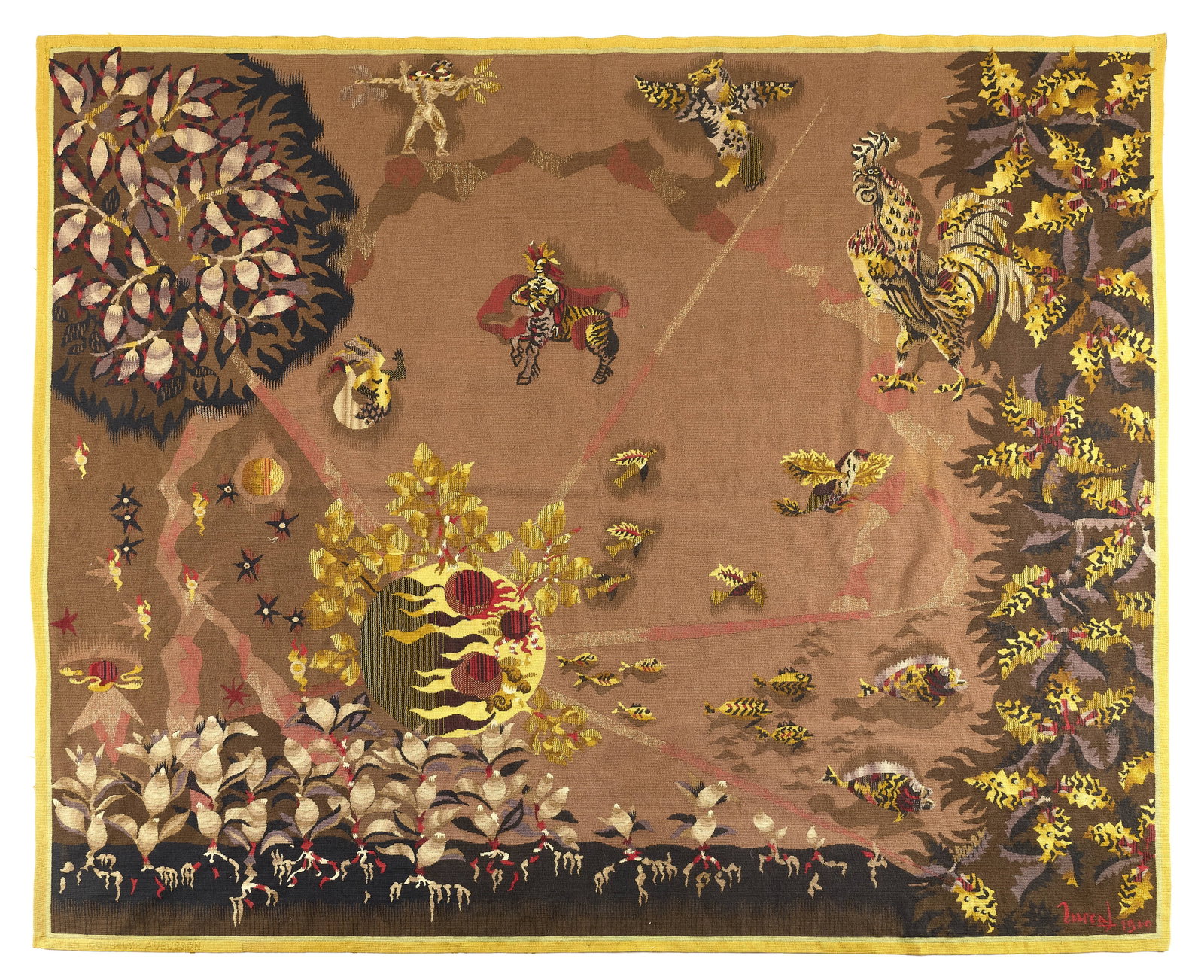 Jean LURCAT: Jean LURCAT Tapisserie – 1940 Signée et datée «Lurçat 1940» dans la trame en bas à droite et signé «Gatien - Goubely - Aubusson» dans la trame en