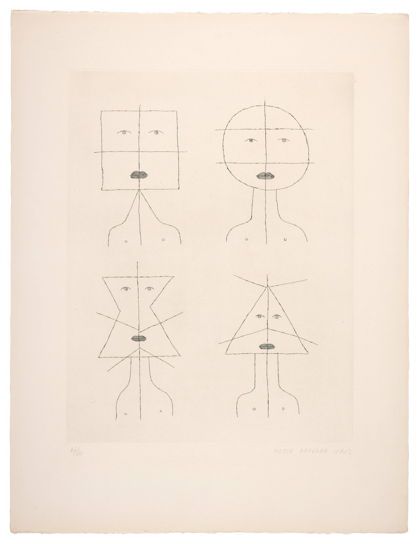 Victor BRAUNER: Victor BRAUNER Codex d'un visage, Rayonnements, normes, principes, début de la métamorphose - 1962 Issue du portfolio "Codex d'un visage" Eau-forte en noir Signée, datée et