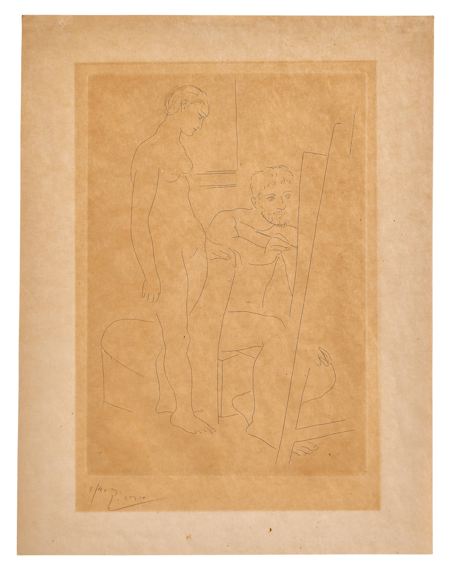 Pablo PICASSO: Pablo PICASSO Le Modèle Nu – 1927 Eau-forte en noir Signée et numérotée "8/40" 37,6 x 28,9 cm �� Bloch 78 Etching in black; signed and numbered 14.80 x