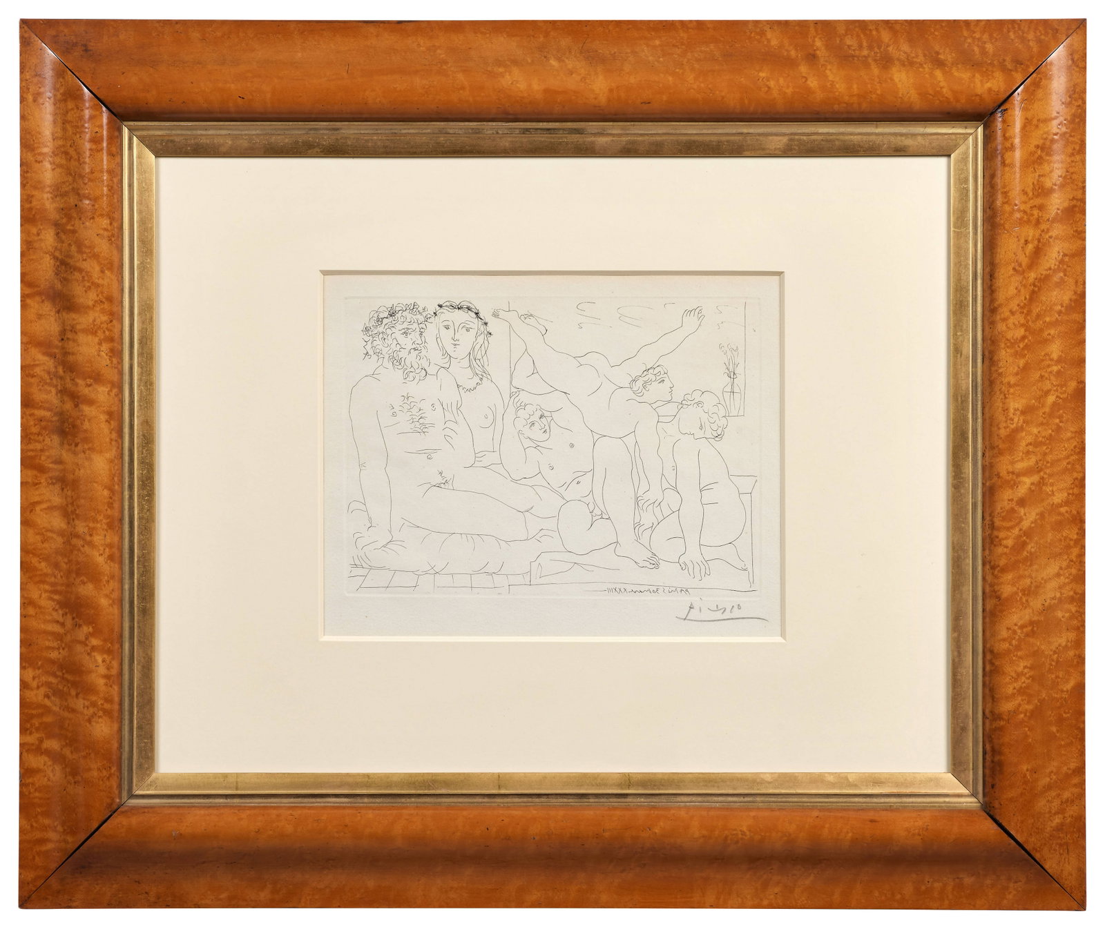 Pablo PICASSO: Pablo PICASSO Famille de Saltimbanque - 1933 Planche 54 de "La Suite Vollard" Eau-forte en noir sur papier Montval Signée 23 x 29,3 cm (à vue) - encadrée Éditée par Ambroise