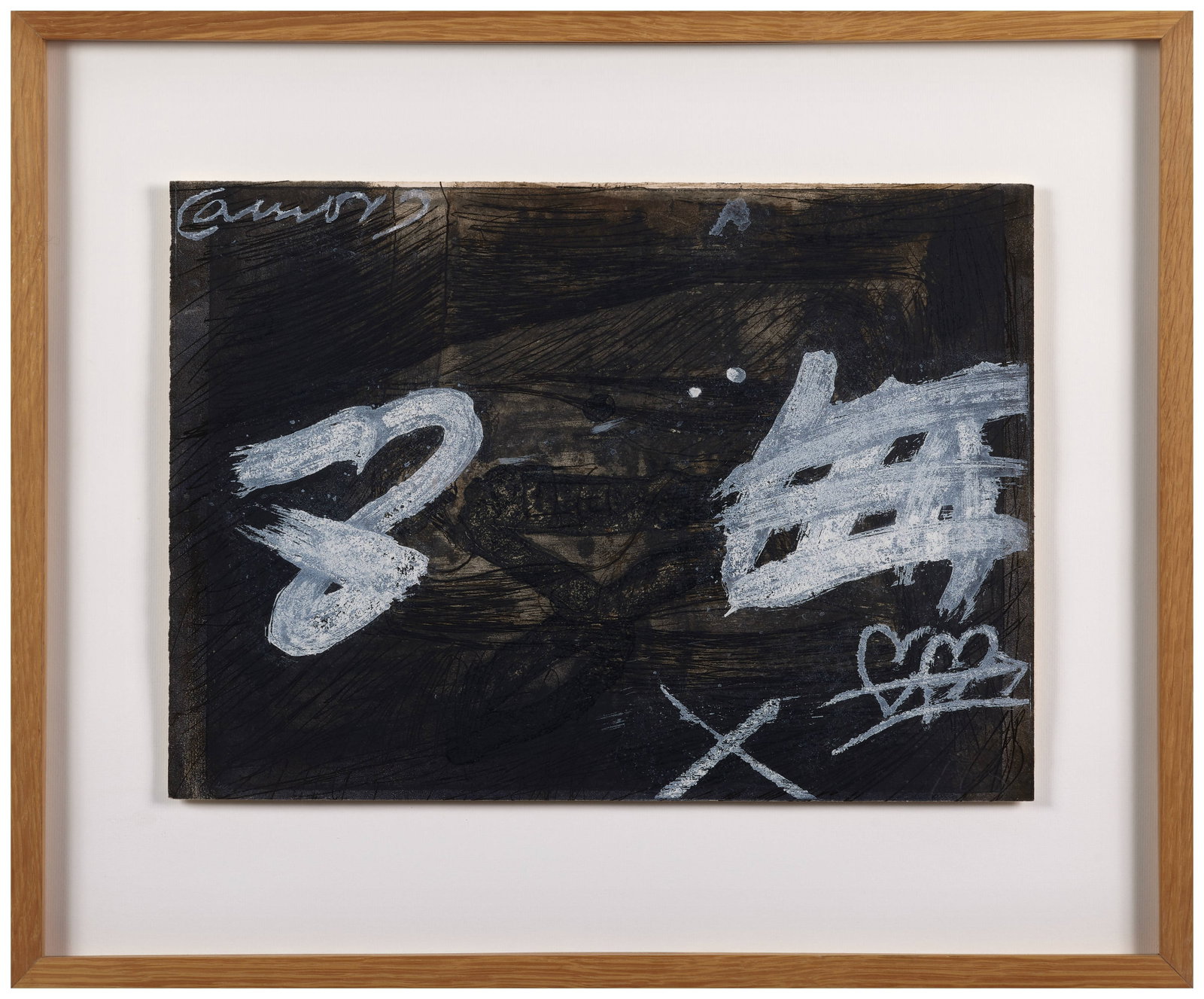 Antoni TAPIES: Antoni TAPIES Amour et signes blancs - 1987 Lithographie en 4 couleurs sur Arches blanc gaufré Signée et numérotée "40/60" 35, 5 x 49, 5 cm - encadrée Éditions Galerí