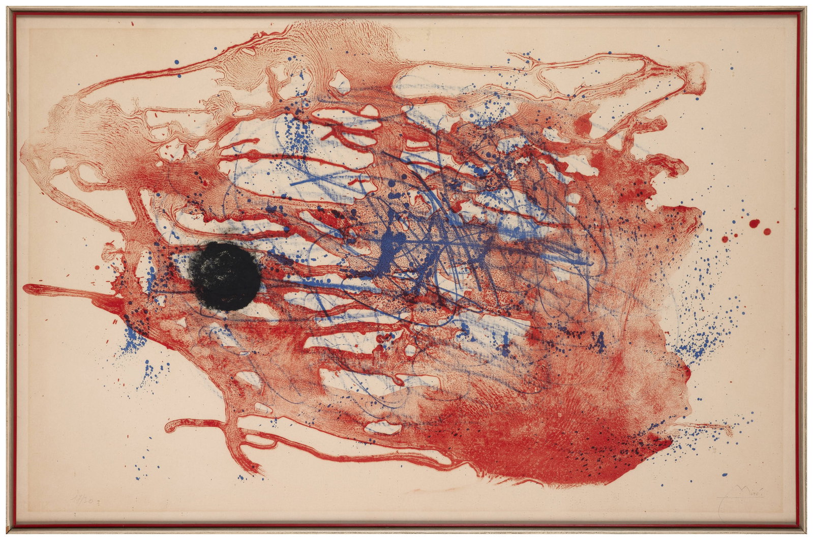 Joan MIRÓ: Joan MIRÓ Série 1, lavis rouge - 1961 Lithographie en couleurs Signée et numérotée "17/30" 65 x 99, 5 cm (à vue) - encadrée Éditions Maeght, Paris