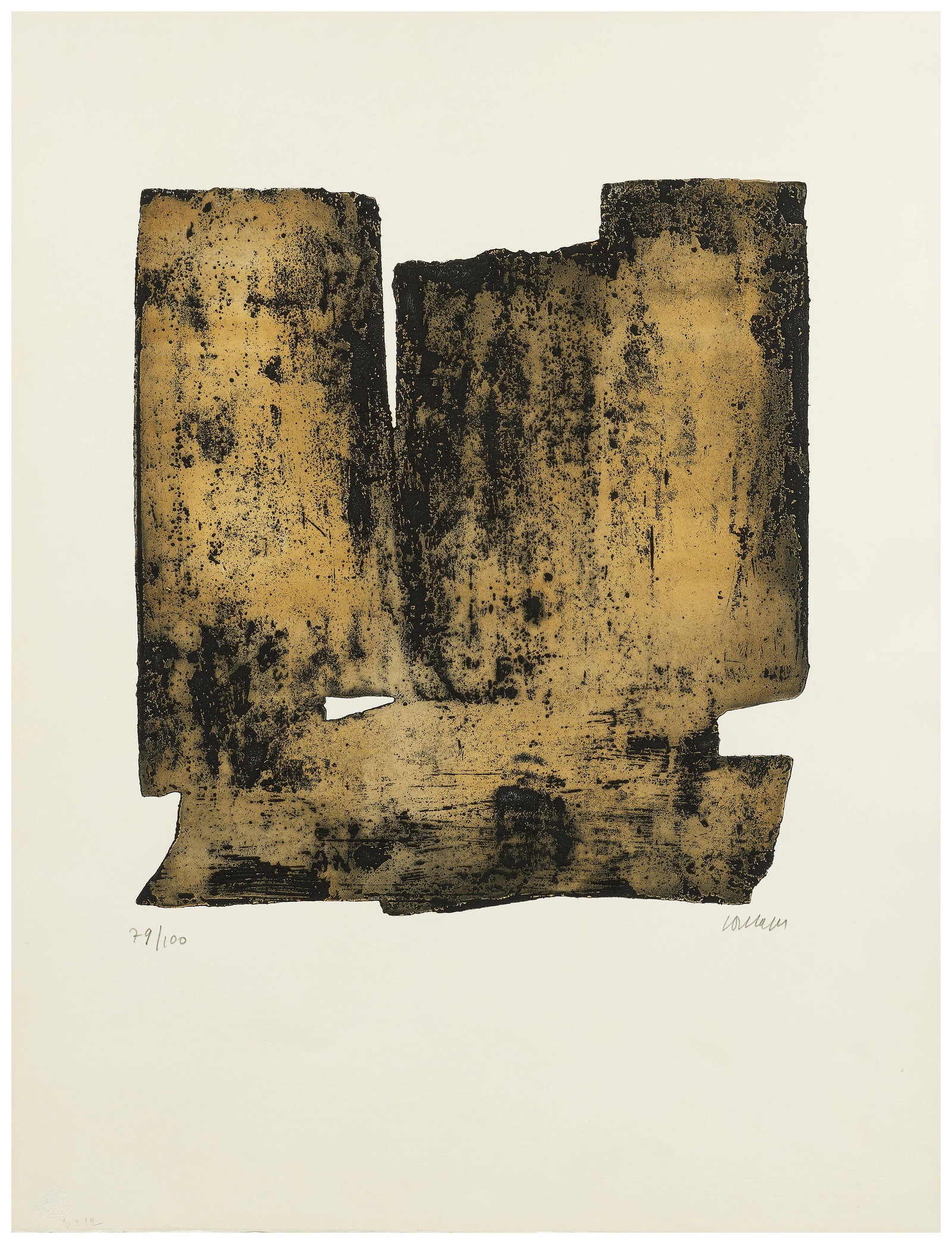 Pierre SOULAGES: Pierre SOULAGES Eau-forte XII - 1957 Eau-forte en couleurs Signée et numérotée "79/100" 66 x 50 cm �� BNF 13 Etching in colors; signed and numbered 25.98 ×