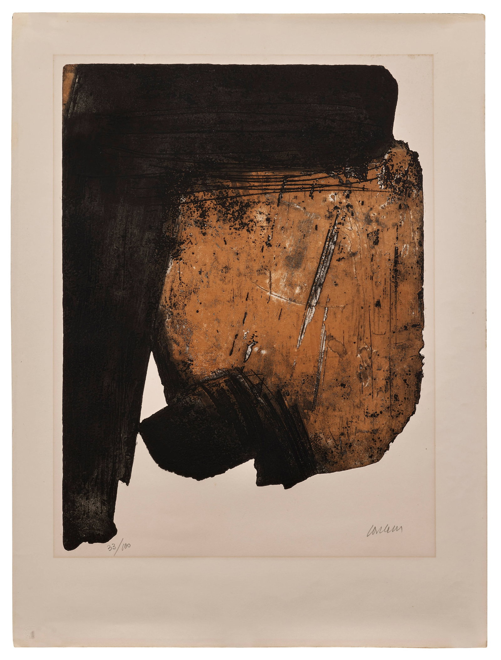 Pierre SOULAGES: Pierre SOULAGES Eau-forte XIV – 1961 Eau-forte en couleurs Signée et numérotée "33/100" 76 x 57 cm Édition Lacourière, Paris �� BNF 15