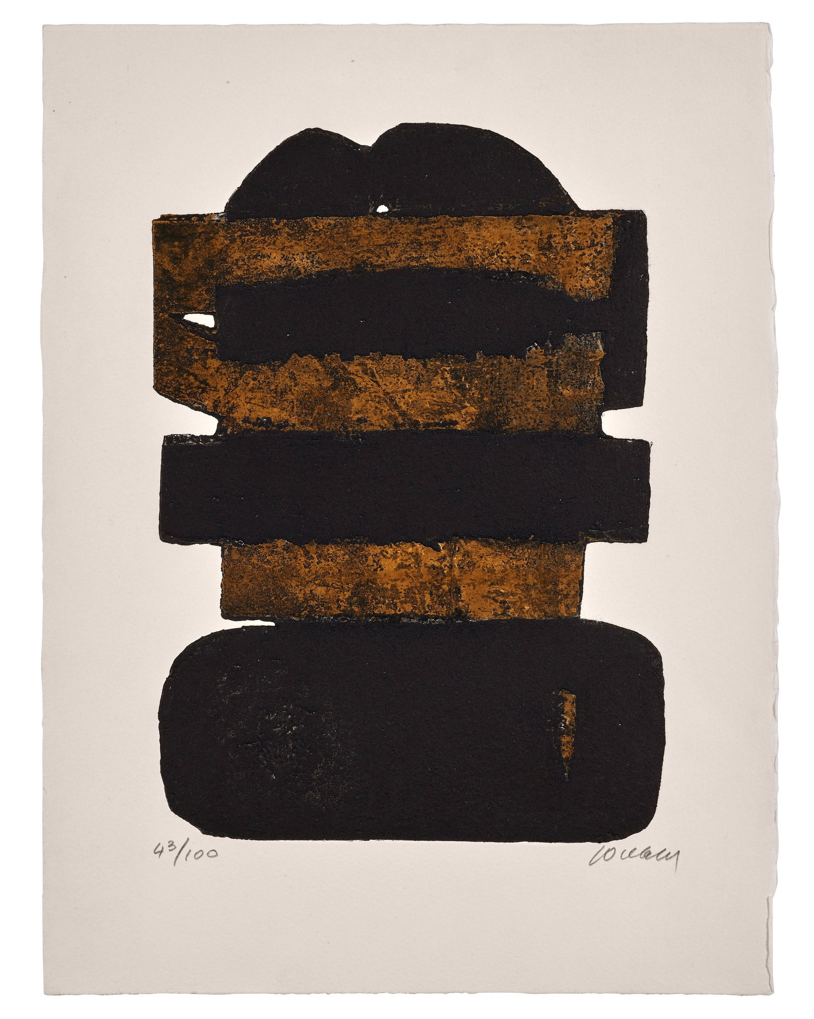 Pierre SOULAGES: Pierre SOULAGES Eau-forte XXIV - 1973 Eau-forte en couleurs Signée et numérotée "43/100" 37,8 x 28,3 cm �� BNF 26 Etching in colors; signed and numbered 14.88 