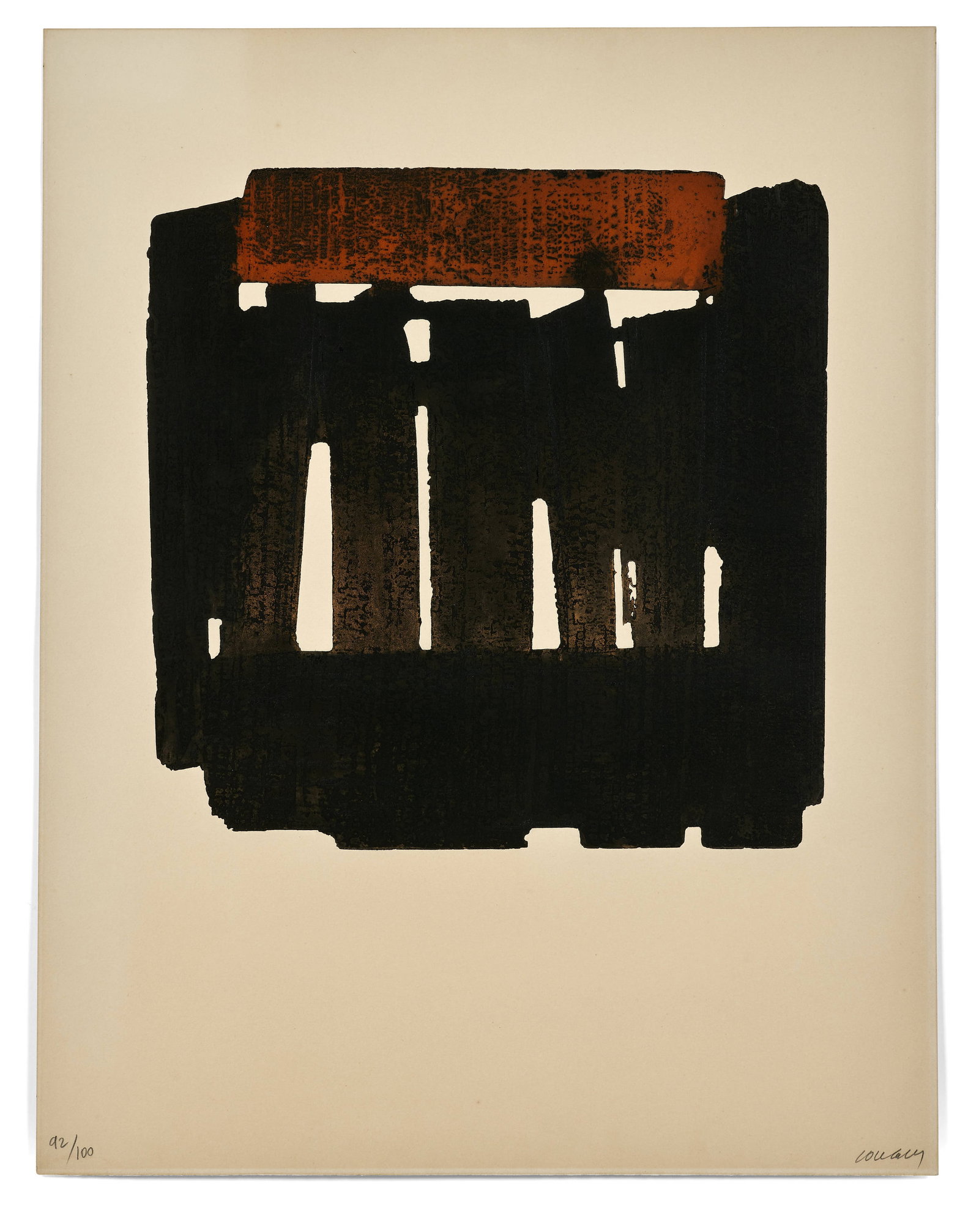 Pierre SOULAGES: Pierre SOULAGES Eau-forte XXXVI - 1979 Eau-forte en couleurs sur Vélin d'Arches Signée et numérotée "92/100" 85,7 x 67cm Édition Galerie de France, Paris �ᘕ