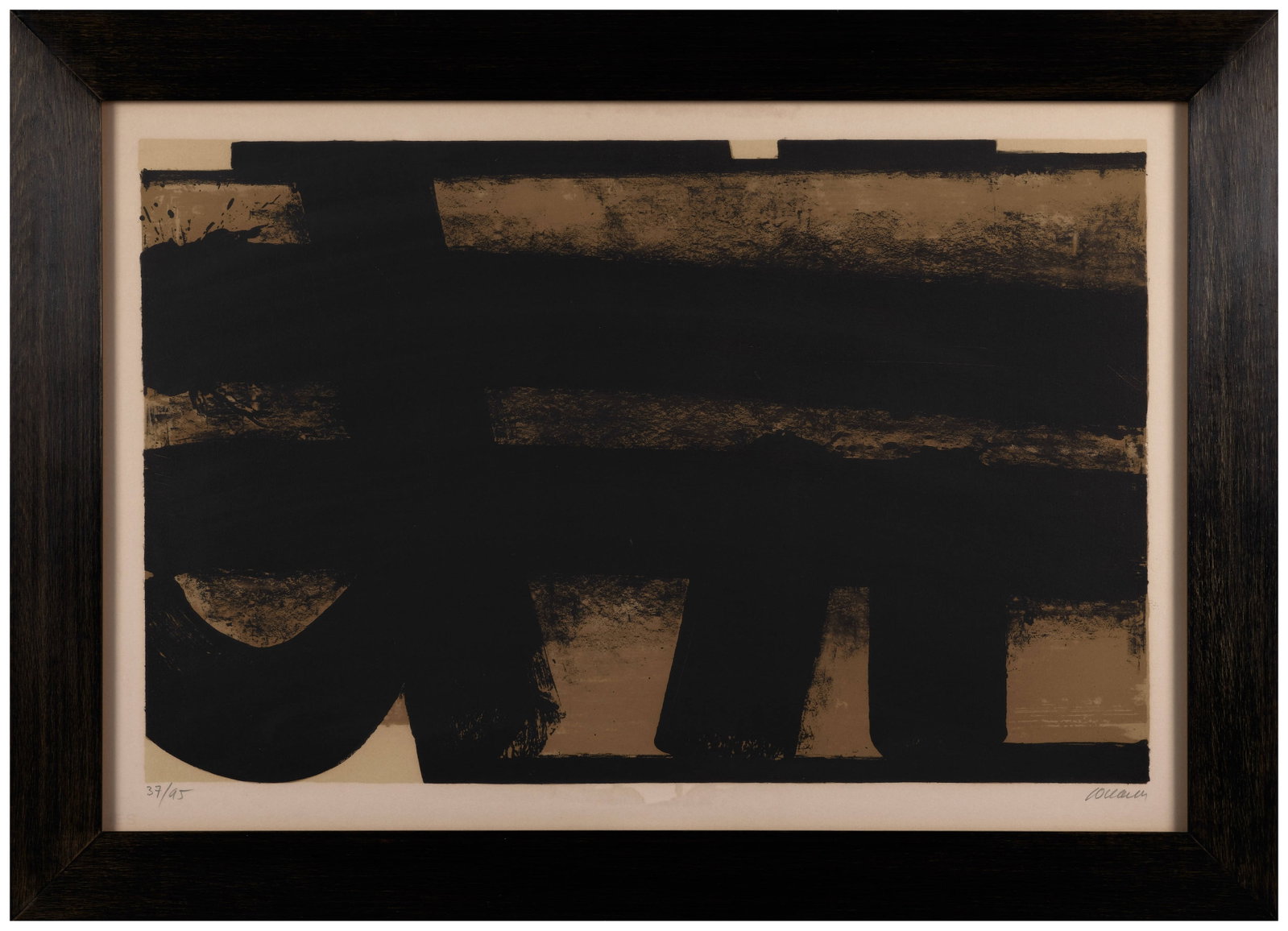 Pierre SOULAGES: Pierre SOULAGES Lithographie n°35 - 1974 Lithographie en couleurs Signée et numérotée "37/95" 54 x 80, 5 cm (à vue) - encadrée �� BNF 84 Lithograph in col