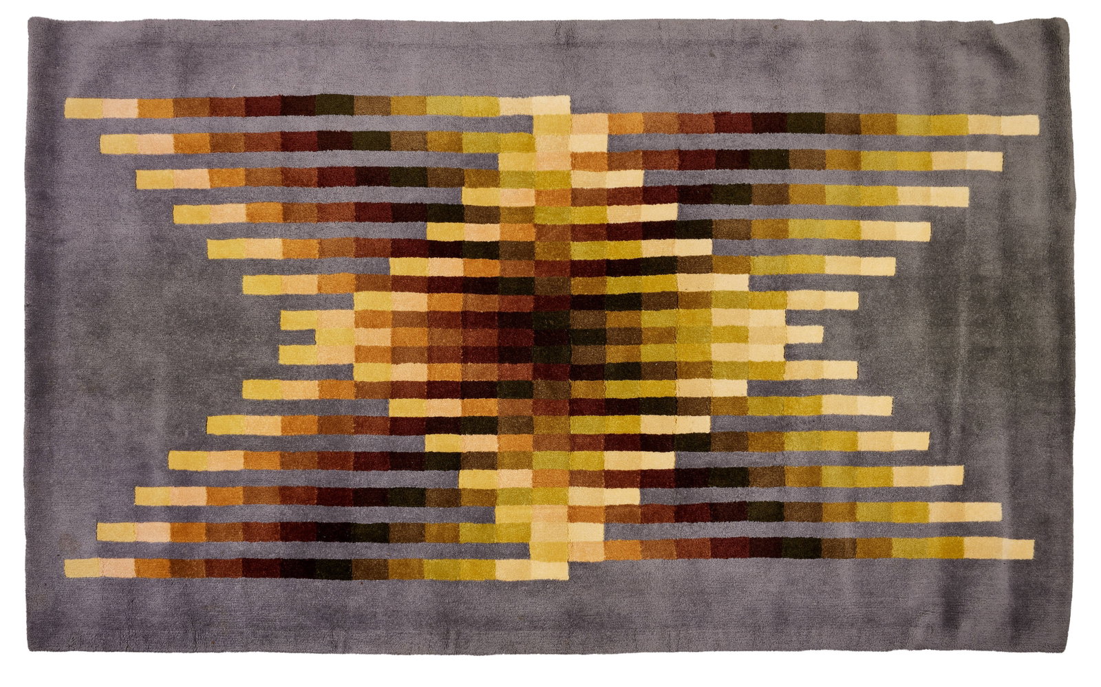 Julio LE PARC: Julio LE PARC Gammes - 1985 Tapis en velours pure laine vierge Signé, titré et numéroté sur le bolduc "43/100" 179 x 290 cm Édition Artcurial, Paris Wool tapestry;