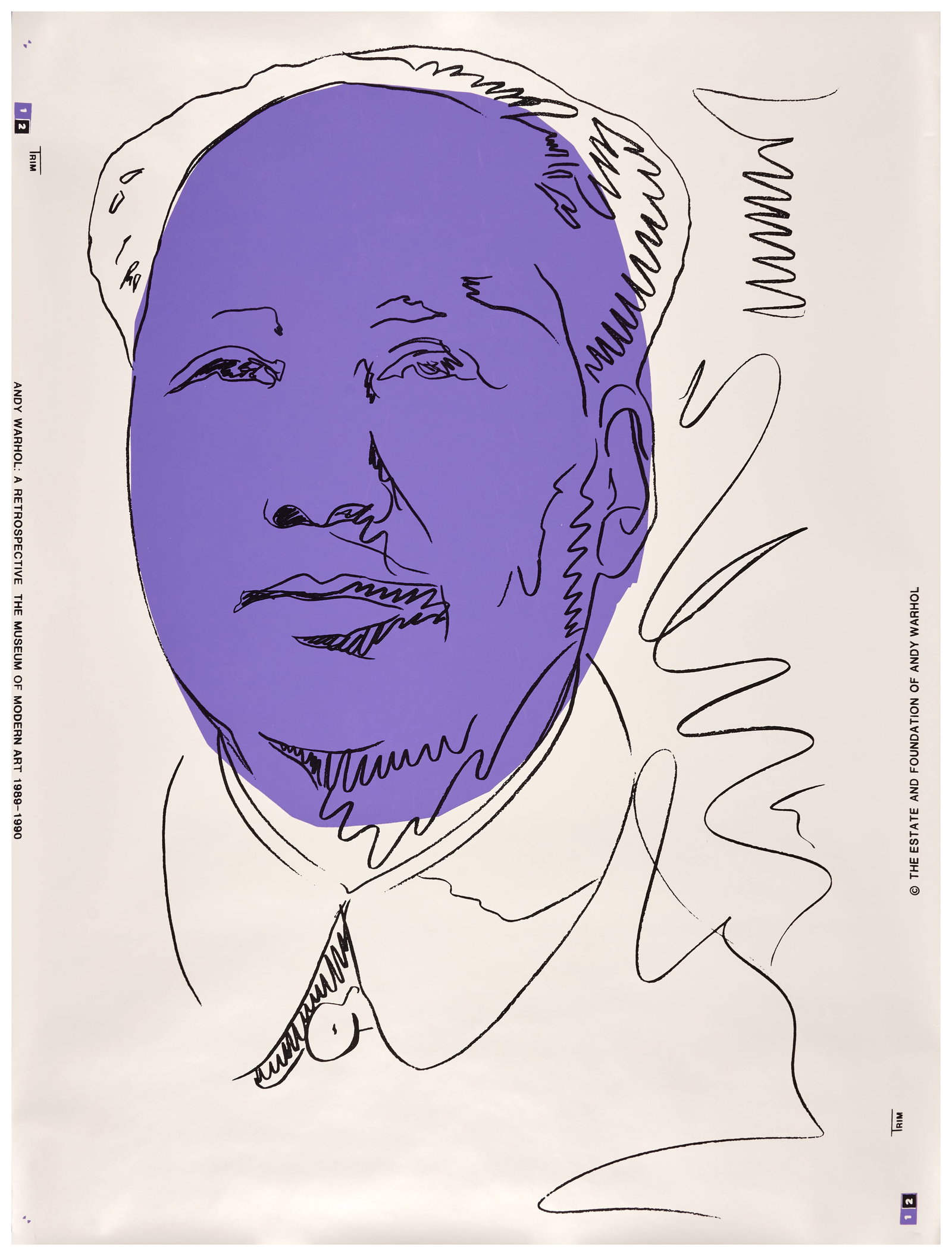 Andy WARHOL (D'après): Andy WARHOL (D'après) Mao - 1989/90 Sérigraphie sur papier peint Édition illimitée réalisée pour l'exposition "Andy Warhol: A Retrospective" au Museum of Modern Art en 19