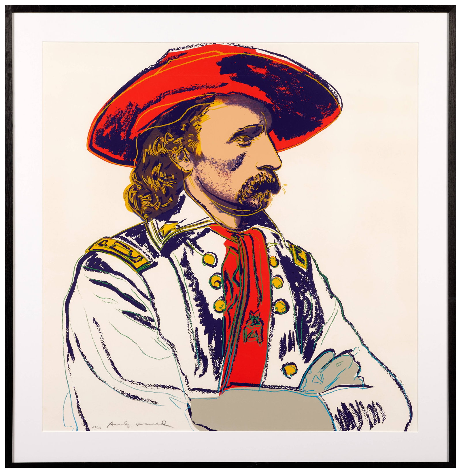 Andy WARHOL: Andy WARHOL General Custer from Cowboys and Indians - 1986 Sérigraphie en couleurs sur Lenox Museum Board Signée et numérotée "83/250" Edition à 250 exemplaires + 50 épre