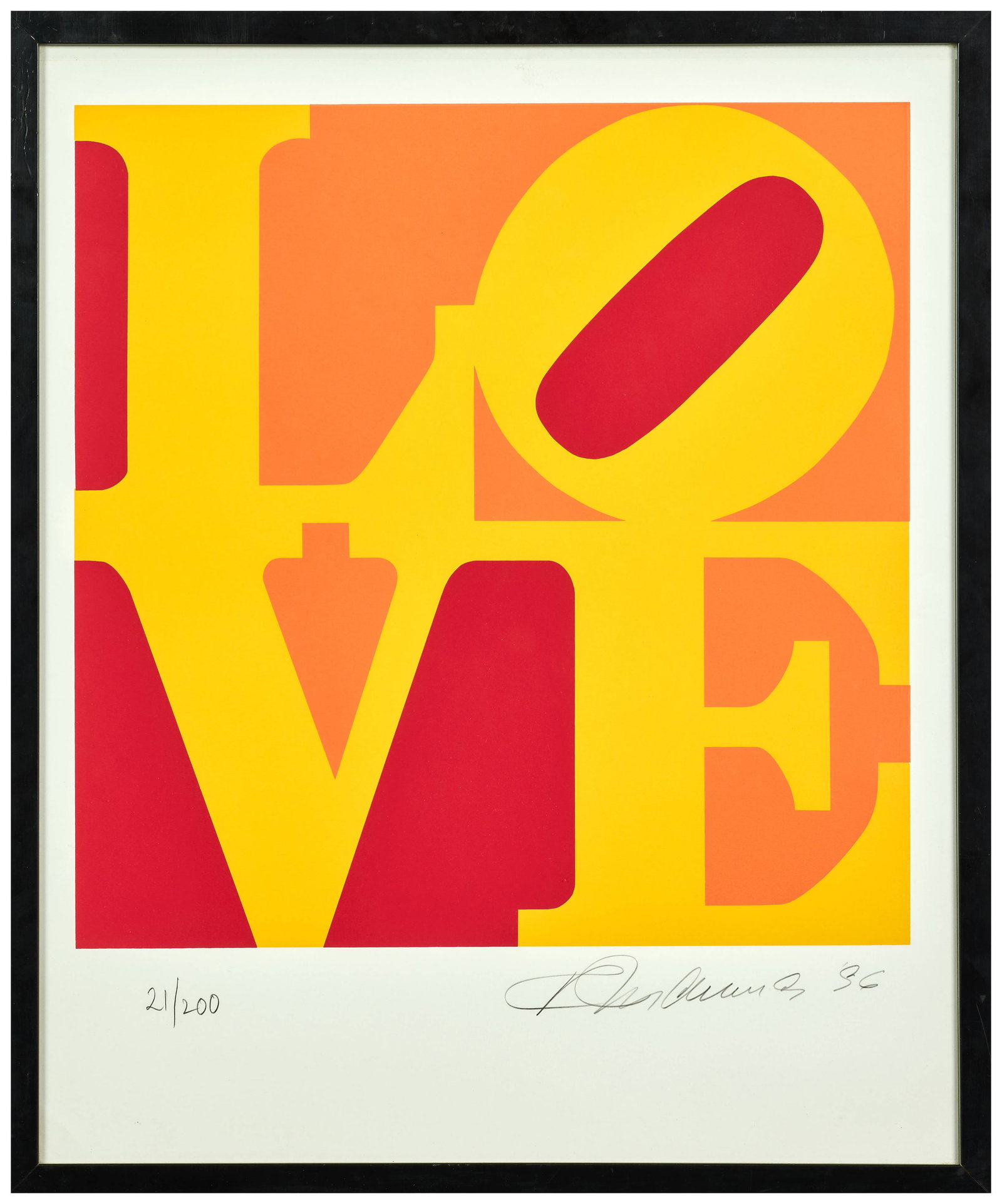 Robert INDIANA: Robert INDIANA The Book of Love (1 planche) – 1996 Sérigraphie en couleurs Signée, datée et numérotée “21/200” 61 x 50 cm - encadrée American Image Edit
